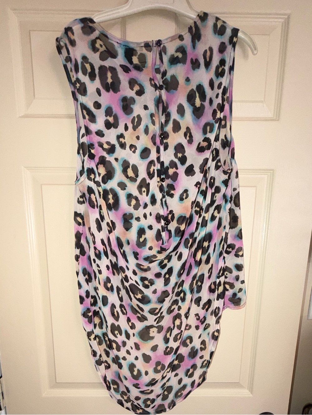 Sleeveless Leopard Print Drape Back Top in Pastel Hues